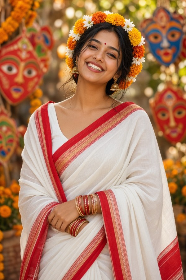 Boishakhi Red-White Saree